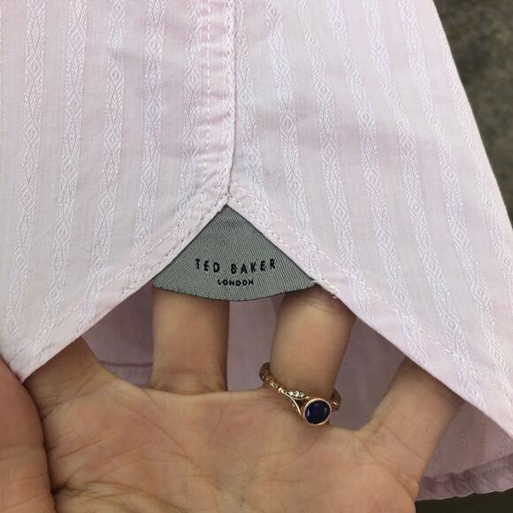 Ted Baker Short Light Pink Button Down Ikat Stripes 100% Cotton 4 US 12 - Picture 6 of 9